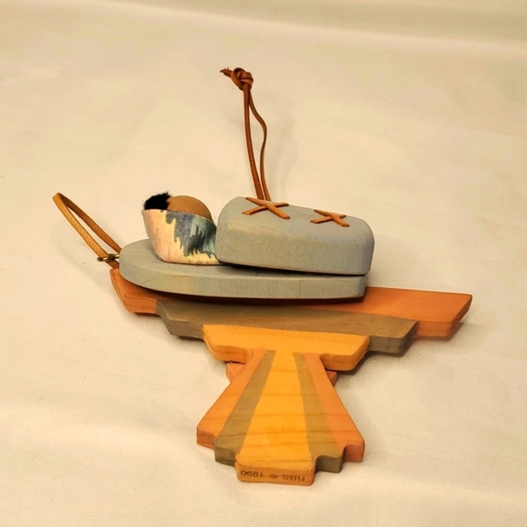 Vintage Ornaments Native Wood Pair Handmade Leather String - Picture 4 of 6